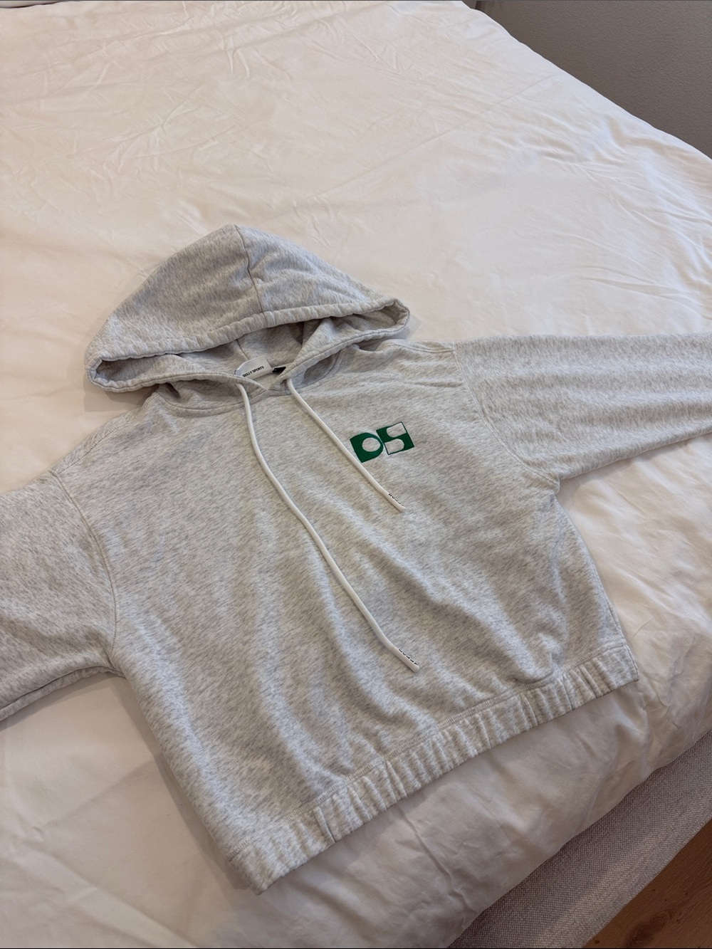 Heather Grey Hooded Cropped Sweatshirt with Green Logo